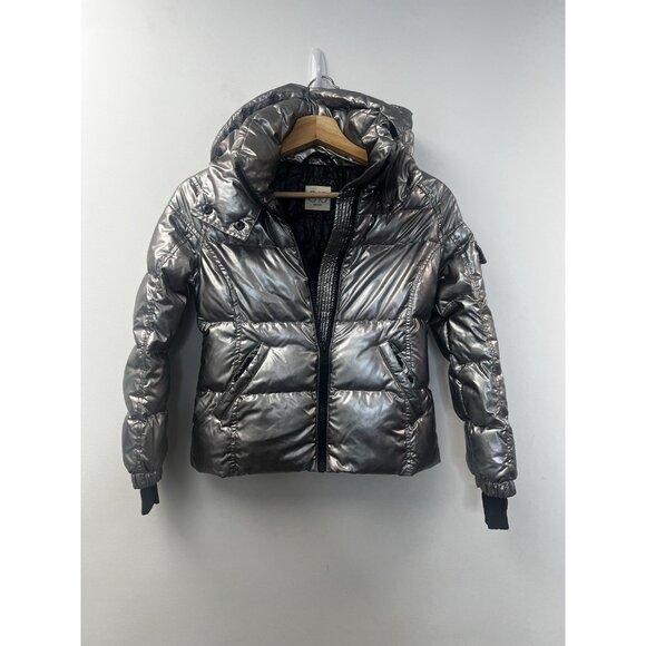 S13 Kylie Metallic Duck Down Feather Detachable Hooded Puffer Jacket Kids Sz 10 - Picture 15 of 15